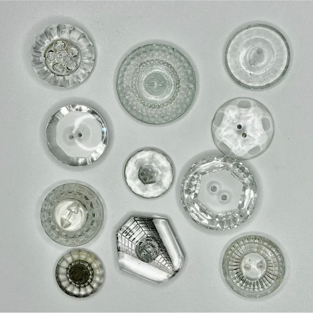 VTG Art Deco Czech Glass Buttons Lot Clear Molded Faceted Geometric 1920s 1930s